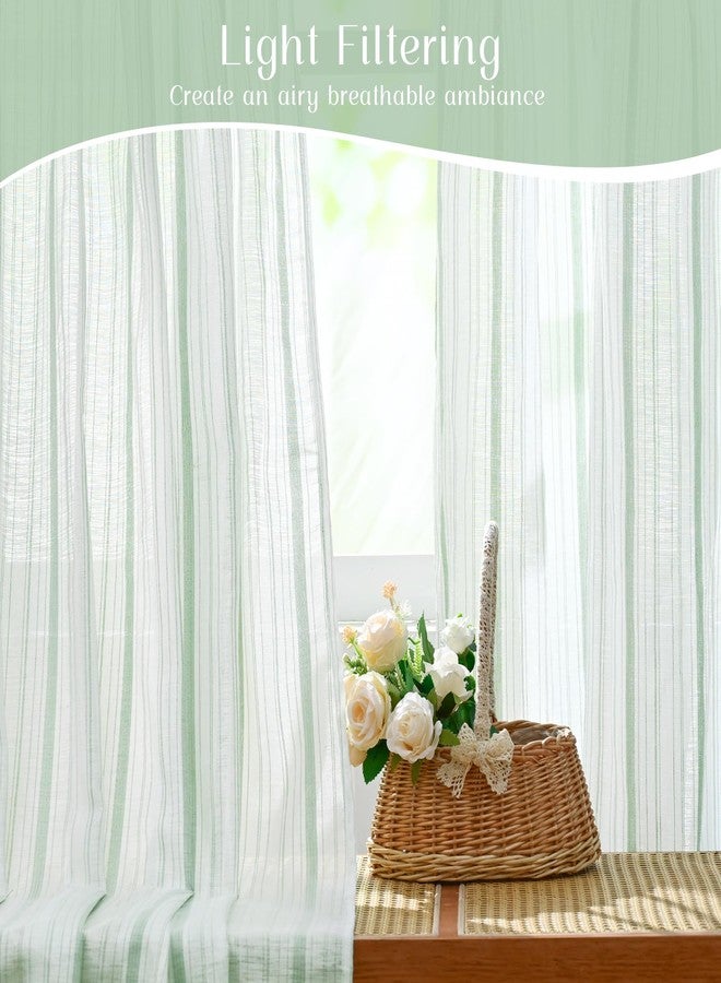 FRAMICS Farmhouse Linen Kitchen Curtains 36 Inch Length Green Striped Short Curtain for Windows Boho Crochet Small Window Curtains for Kitchen Rod Pocket Tier Curtain for Bathroom, Cafe, 2 Panels - Image 4